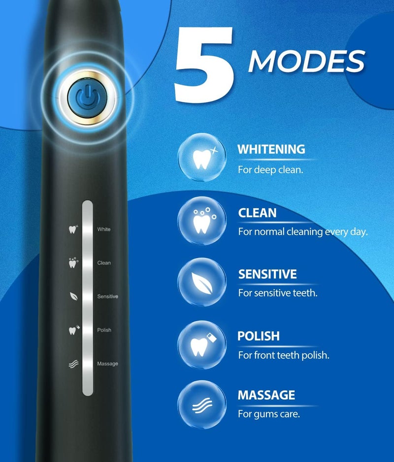 TEETHEORY Electric Toothbrush for Adults with 8 𝐁𝐫𝐮𝐬𝐡 𝐇𝐞𝐚𝐝𝐬, Sonic Electric Toothbrush with 40000 VPM Deep Clean 5 Modes, Rechargeable Toothbrushes Fast Charge 4 Hours Last 30 Days - Image 5